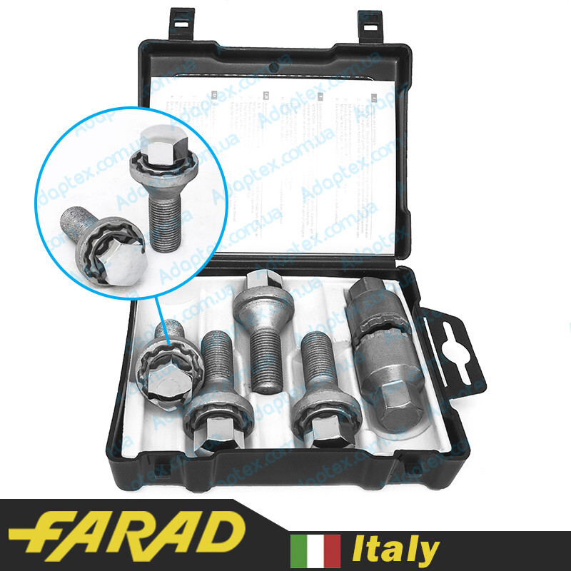 FARAD GALAXYLOCK | Болти секретки М14х1.25х28 Конус Головка, що обертається Ключ 17 (2 ключа) Чорний