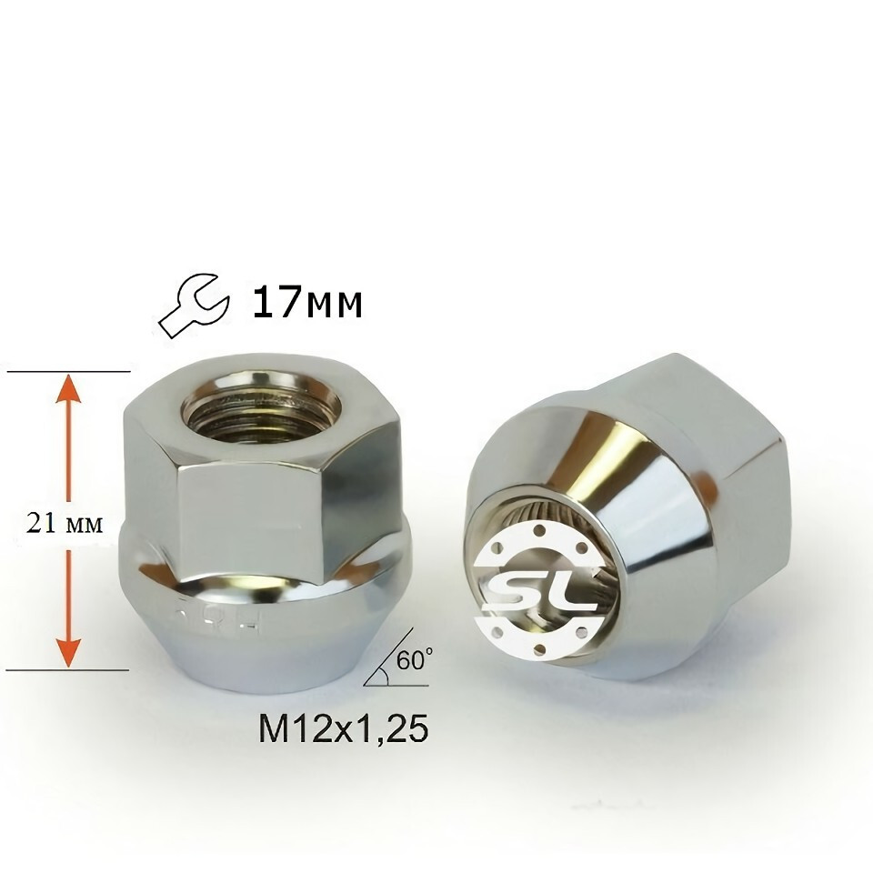 Колісні гайки Starleks Конус Об'явл. (M12x1.25x21 NEX17) Хром-зображення-1