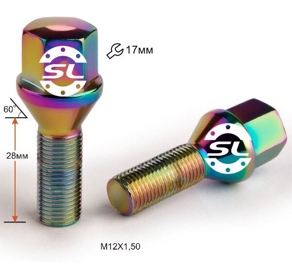 Колісні болти Starleks Конус (М12х1.5x28 NEX17) Райдужний/Хром-зображення-1