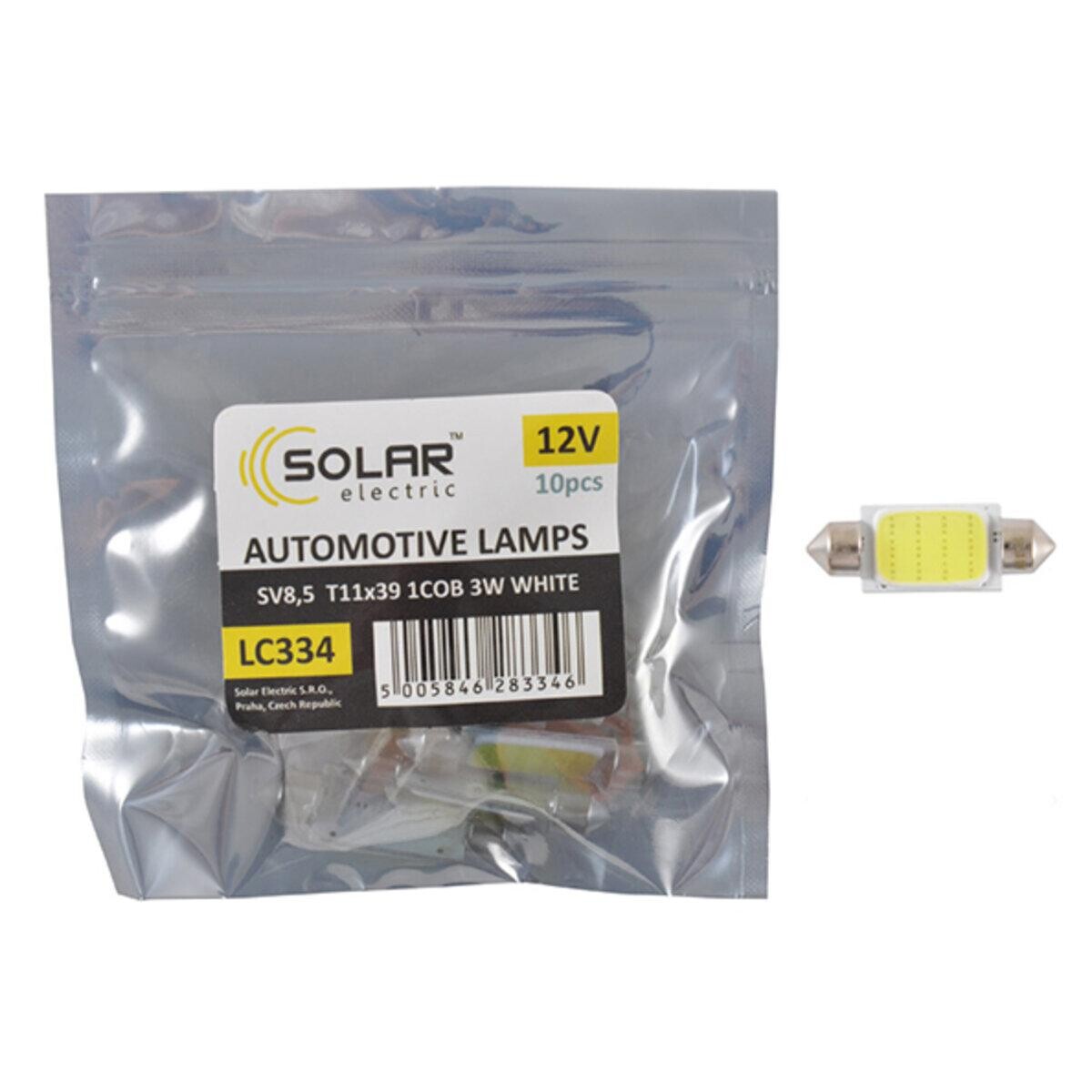 LED автолампа Solar 12V SV8.5 T11x39 1COB-8SMD 56LM white 10шт LED автолампа Solar 12V SV8.5 T11x39 1COB-8SMD 56LM white 10шт
