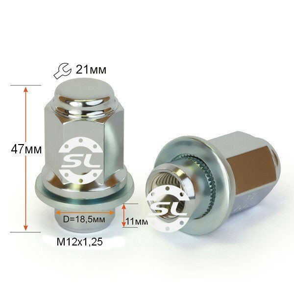 Колісні гайки Starleks Прессшайба D-18.5 (M12x1.25x47 NEX21) Хром