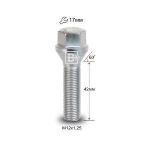 Колісні болти Vector Конус (M12x1.25x42 Nex 17) Хром-зображення-1