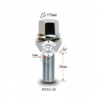 Колісні болти Starleks Конус (М12х1.25x30 NEX17) Хром-зображення-1
