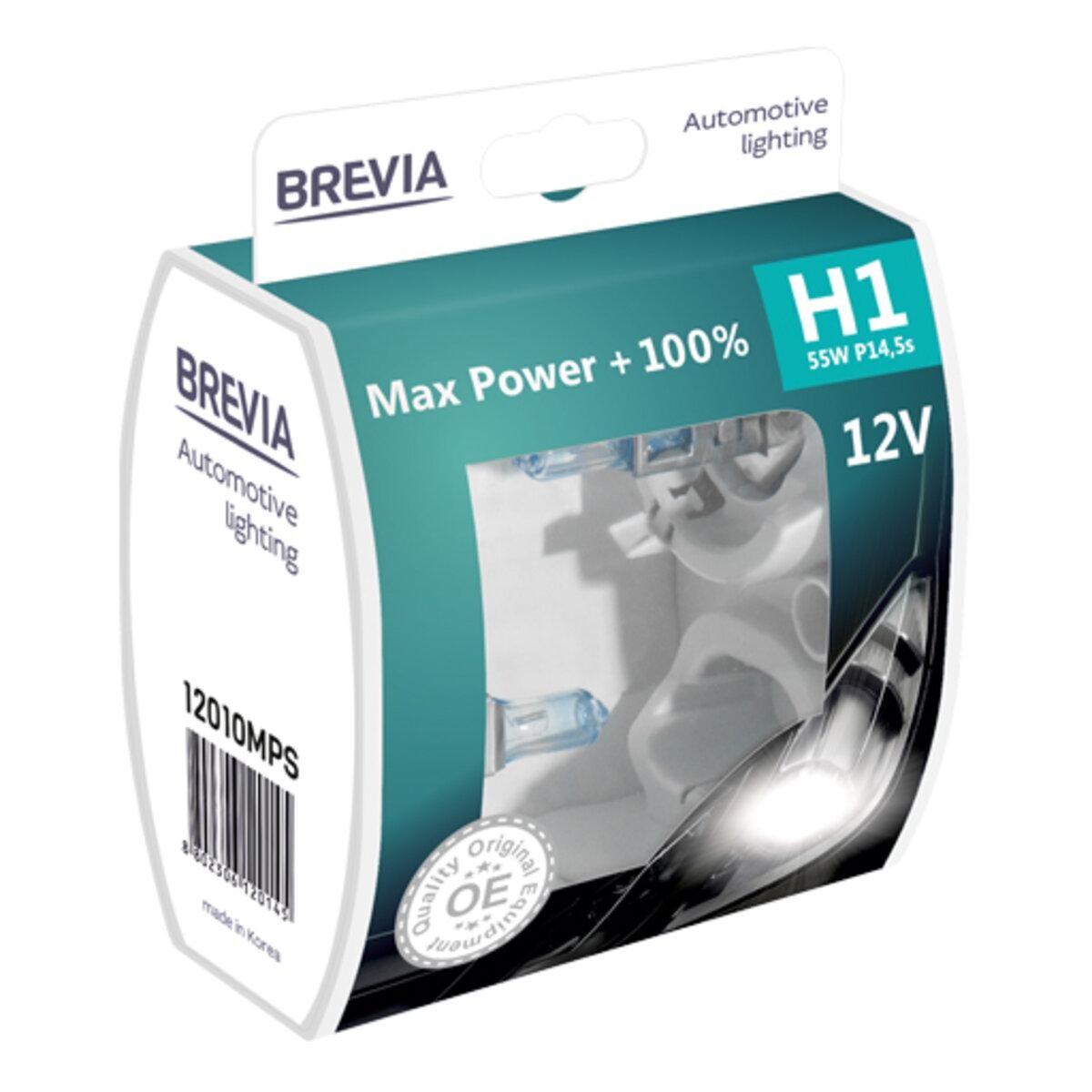 Галогенова лампа Brevia H1 12V 55W P14.5s Max Power+100% S2