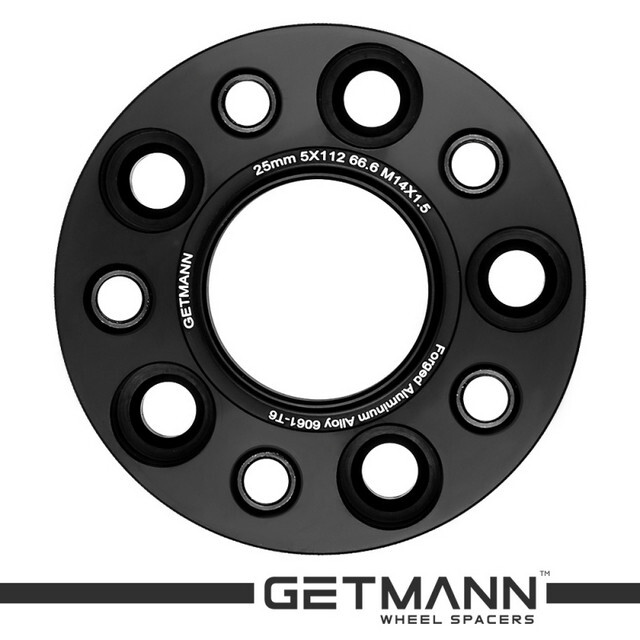 Автомобільне розширювальне кільце (Spacer) GETMANN H = 25 мм PCD5x112 DIA66.6, Футорки 14х1.5 Кована/Чорна-зображення-1