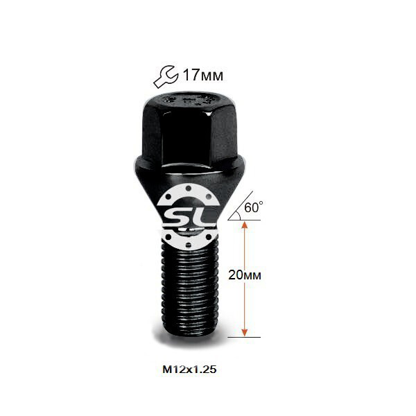 Колісні болти Starleks Конус (М12х1.25x20 NEX17) Чорний/Цинк