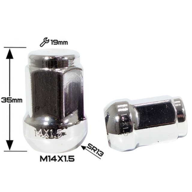 Колісні гайки ZW Сфера (M14x1.5x35 NEX19) N008-SR12 Хром Колісні гайки ZW Сфера (M14x1.5x35 NEX19) N008-SR12 Хром