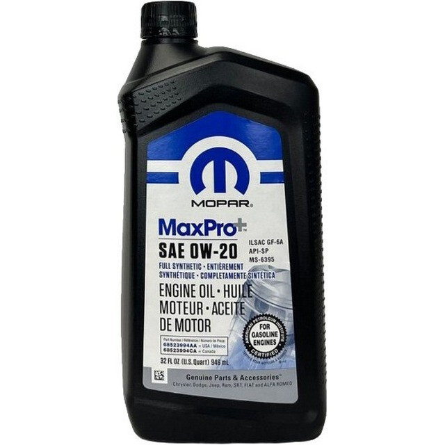 Гідравлічна олія Mopar MaxPro+ 0W-20 Engine Oil SP/GF-6A (1qt=0,946л.).-зображення-1