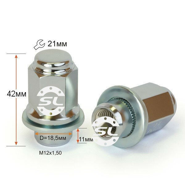 Колісні гайки Starleks Прессшайба D-18.5 (M12x1.5x42 NEX21) Хром