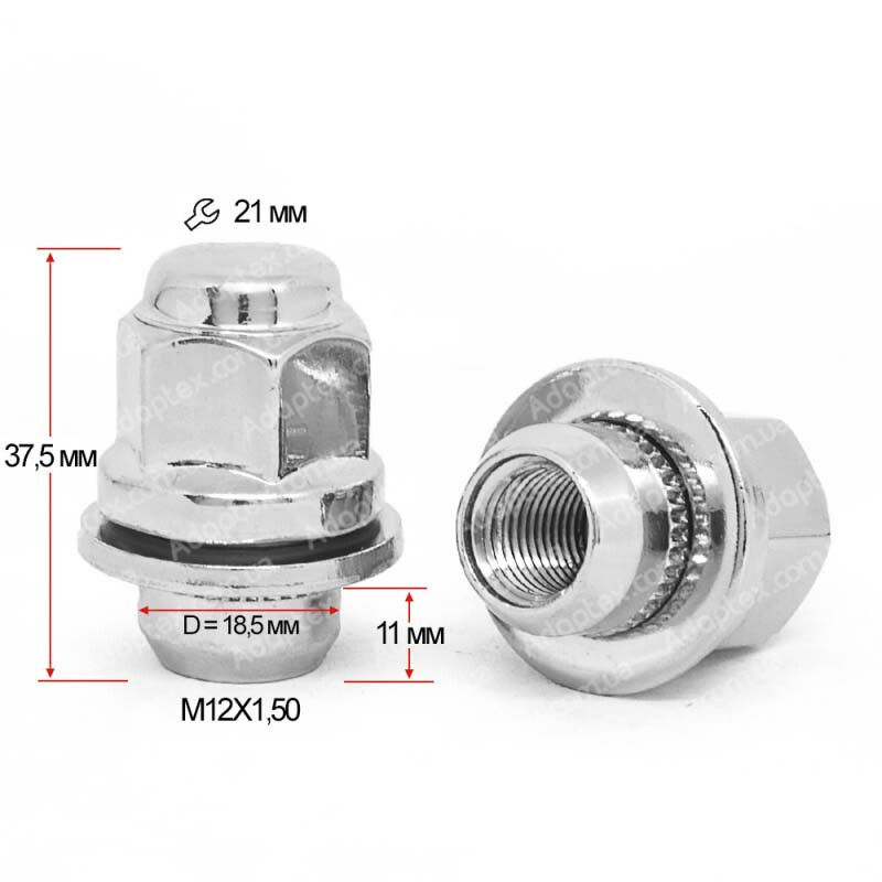 KK | Гайка M12 * 1,5 * 39м. Пресшайба. D-18.5. Хром. Ключ 19-зображення-1