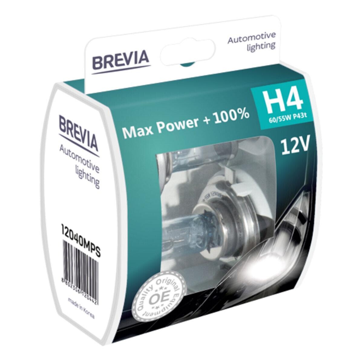 Галогенова лампа Brevia H4 12V 60/55W P43t Max Power +100% S2-зображення-1