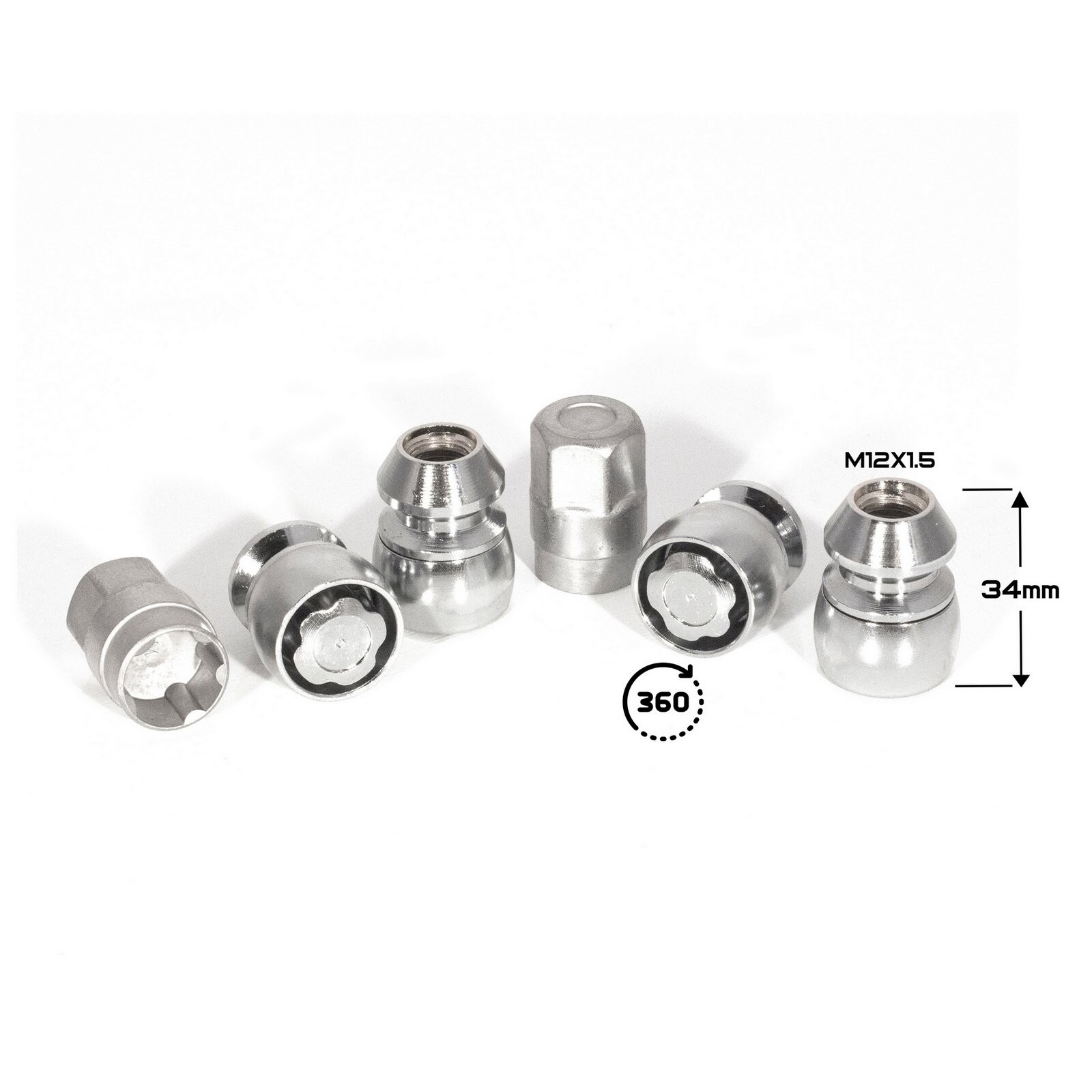 Комплект гайок (секретки) ZW Конус (M12x1.5x34) LN0031 Хром