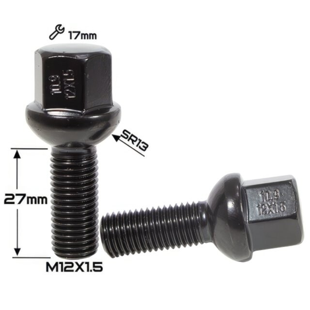 Колісні болти ZW Сфера (M12x1.5x27/52 NEX17) B003 Black Колісні болти ZW Сфера (M12x1.5x27/52 NEX17) B003 Black