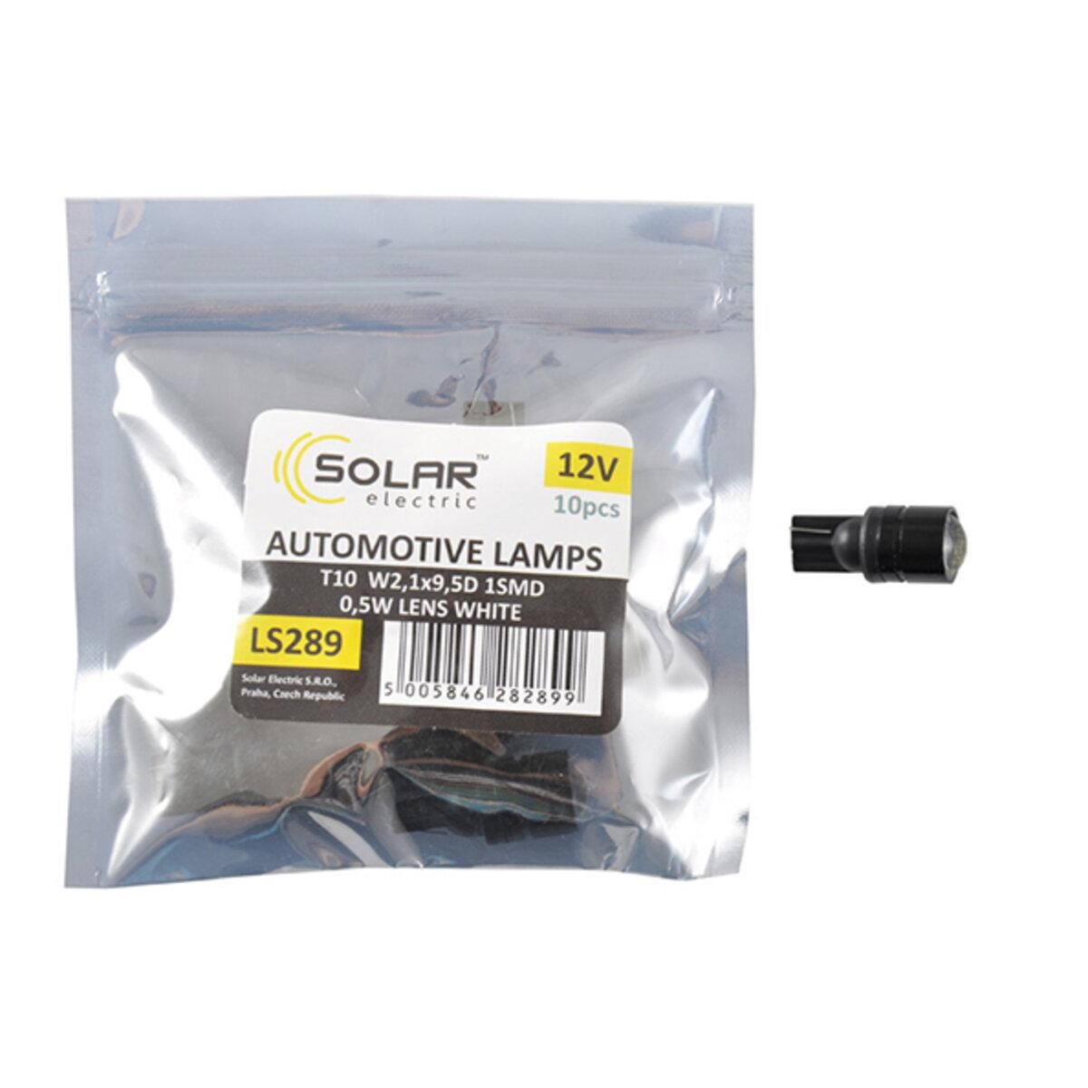 LED автолампа Solar 12V T10 W2.1x9.5d 1SMD 0,5W with lens white 10шт LED автолампа Solar 12V T10 W2.1x9.5d 1SMD 0,5W with lens white 10шт