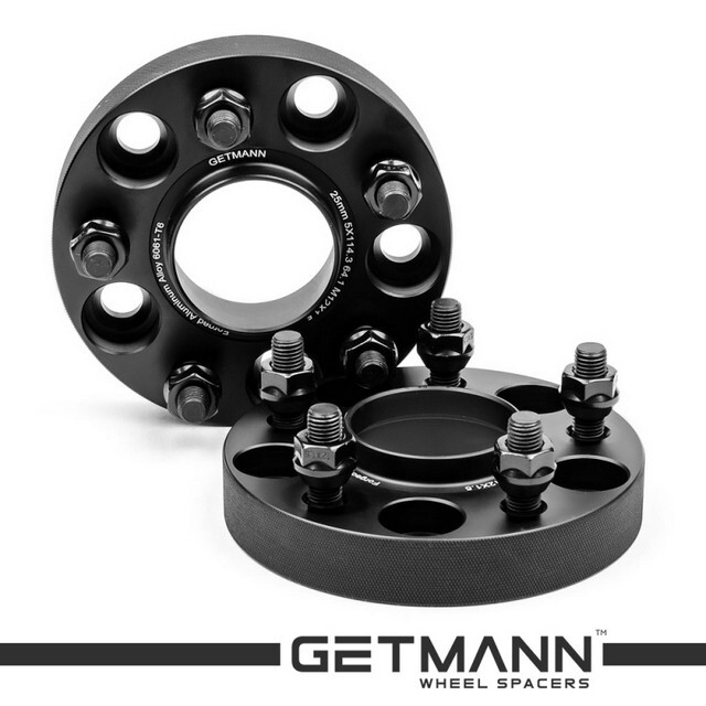 Автомобільне розширювальне кільце (Spacer) GETMANN H = 25 мм PCD5x114.3 DIA64.1, Шпильки М12х1.5 Кована/Чорна-зображення-1