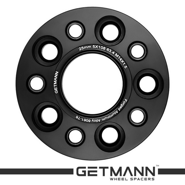 Автомобільне розширювальне кільце (Spacer) GETMANN H = 25 мм PCD5x108 DIA63.4, Футорки 14х1.5 Кована/Чорна