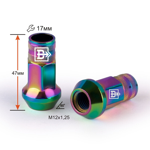 Колісні гайки Vektor Конус (M12x1,25x47 NEX17) Хром/Райдужний Титан-зображення-1