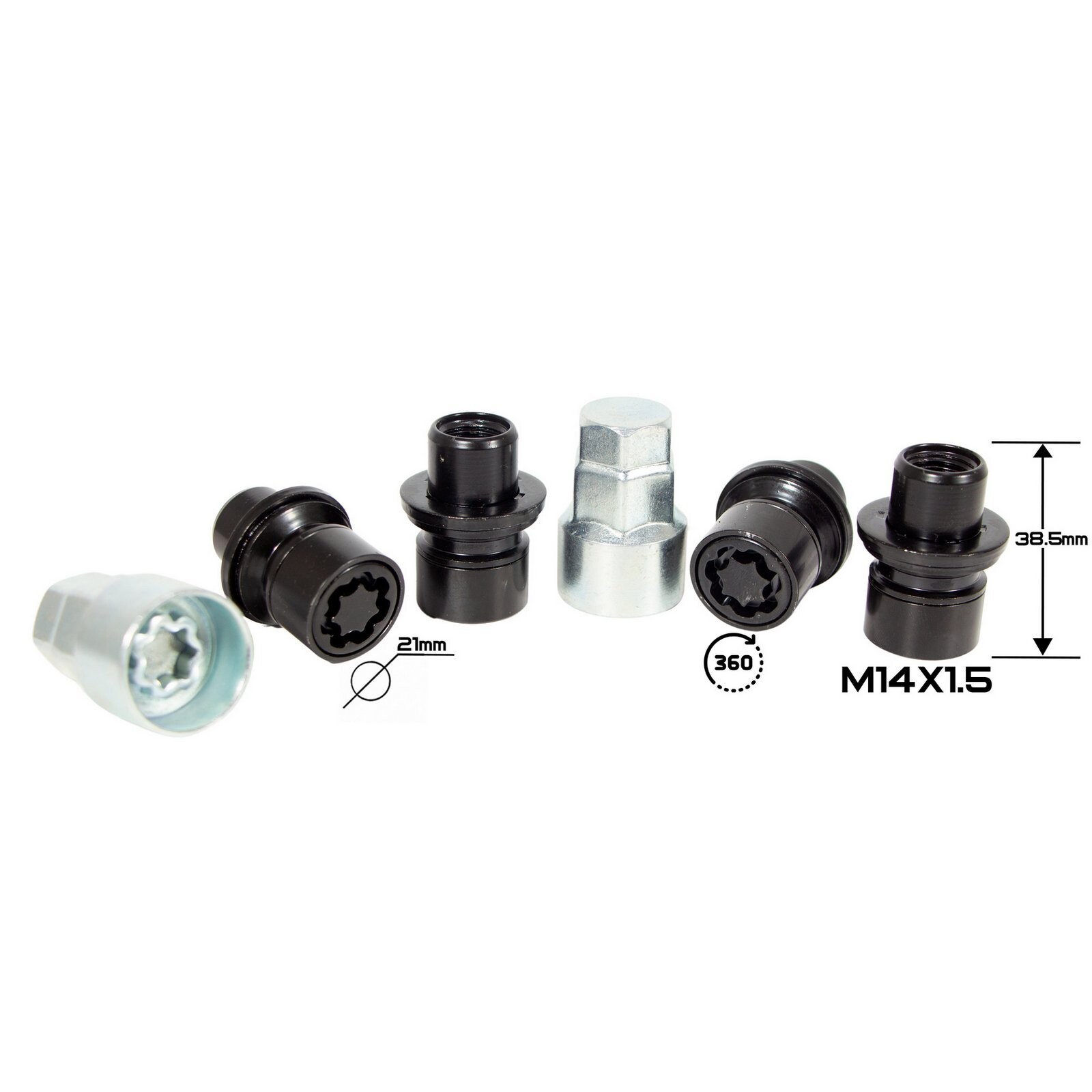 Комплект гайок (секретки) ZW Пресшайба (M14x1.5x38.5) LN0111SL Black LE