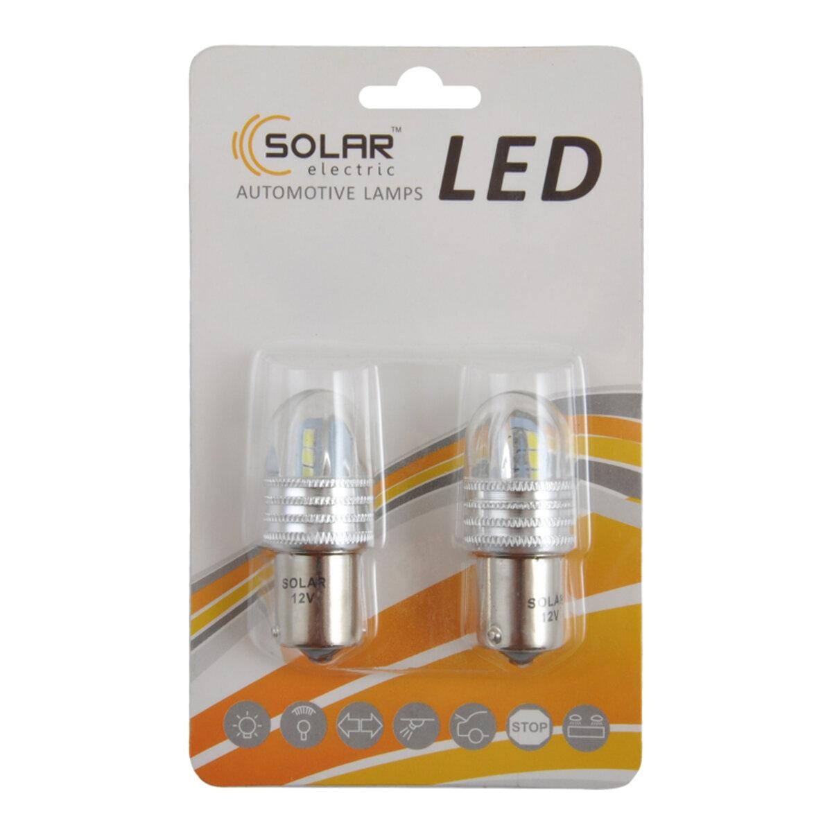 LED автолампа Solar 12-24V S25 BA15s 8SMD white, 2шт