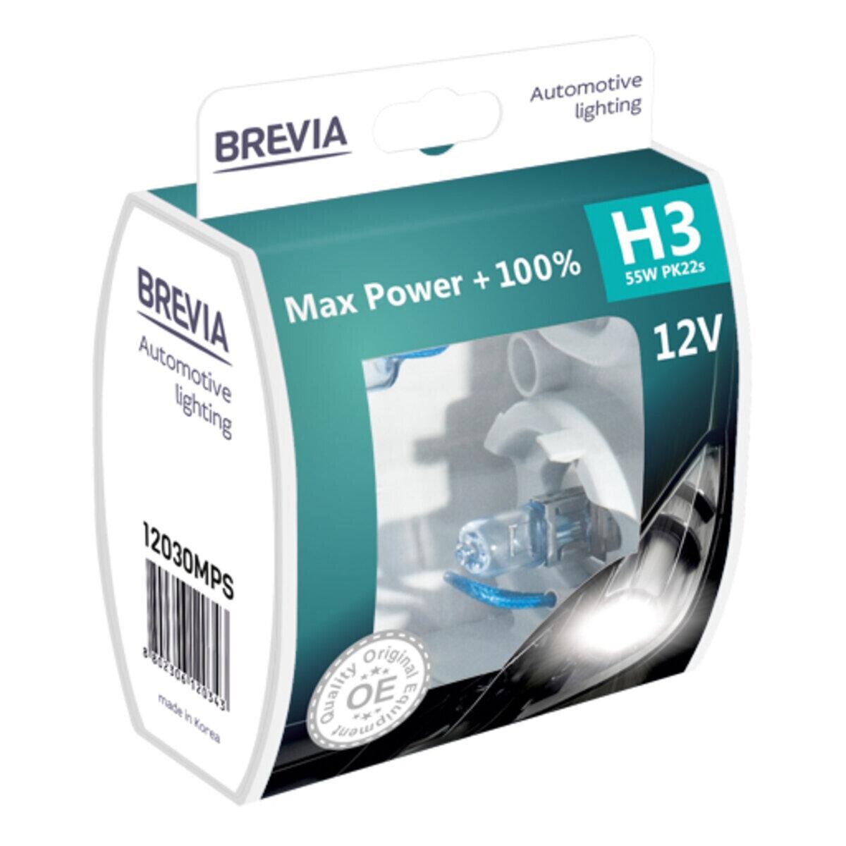 Галогенова лампа Brevia H3 12V 55W PK22s Max Power +100% S-зображення-1