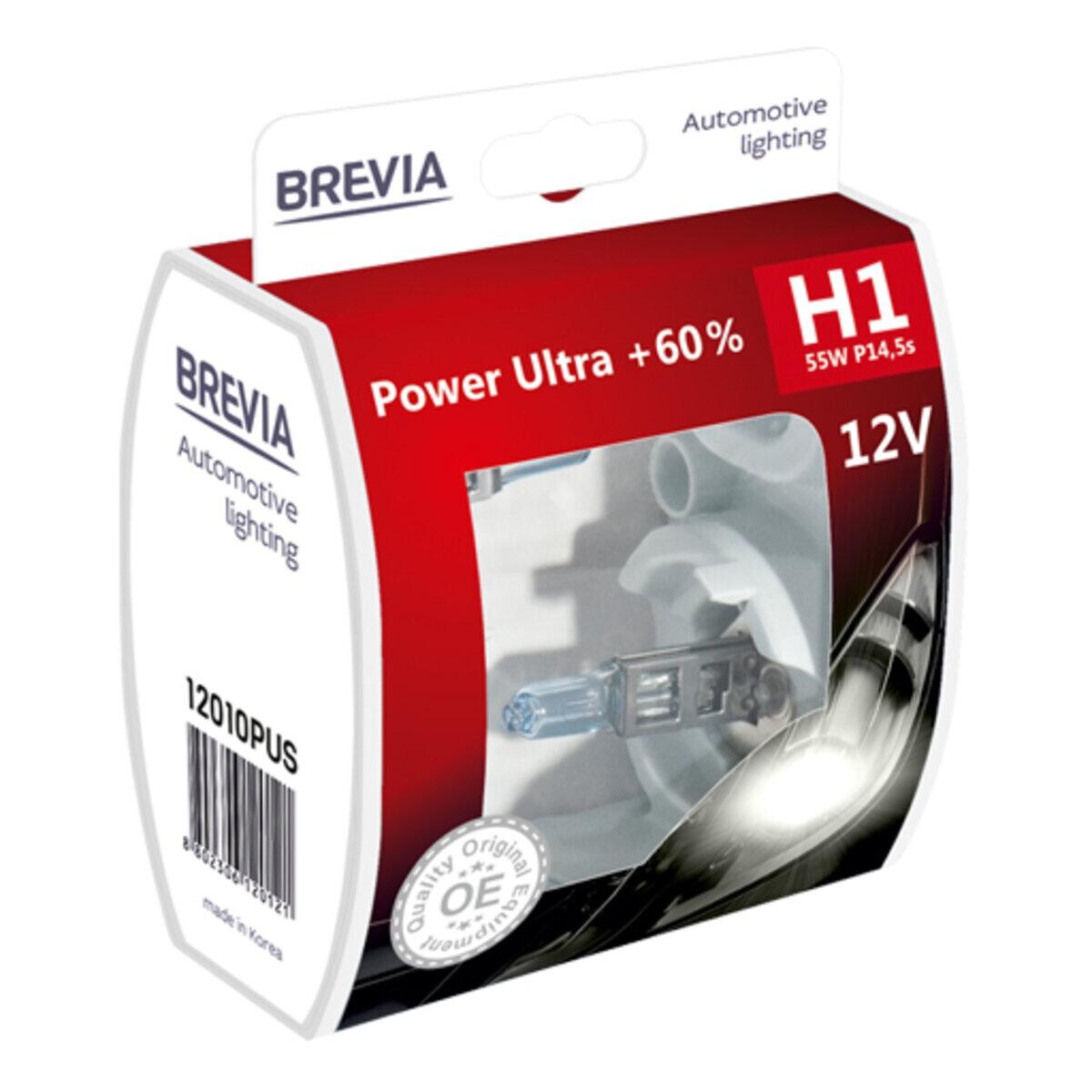 Галогенова лампа Brevia H1 12V 55W P14.5s Power Ultra +60% S2