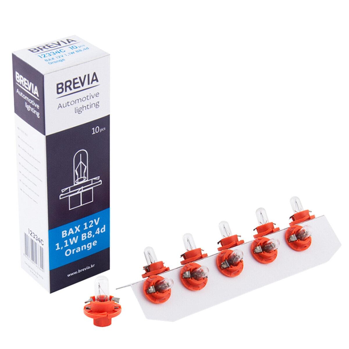 Лампа розжарювання Brevia BAX 12V 1,1W B8,4d Orange CP, 10шт.