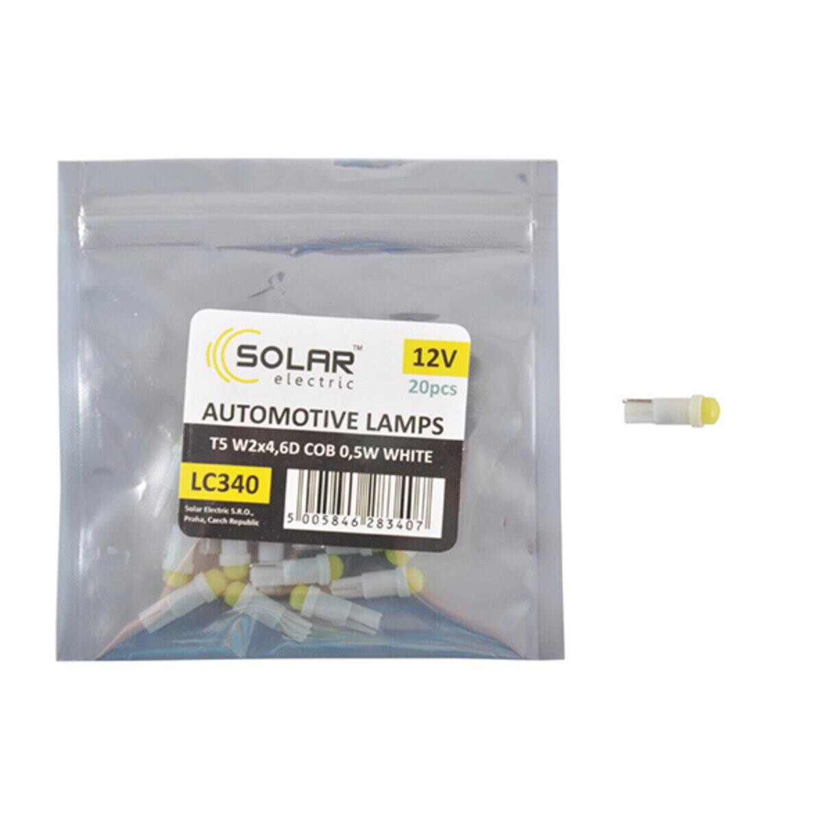 LED автолампа Solar 12V T5 W2x4.6d 1COB 0,5W white 20шт-зображення-1