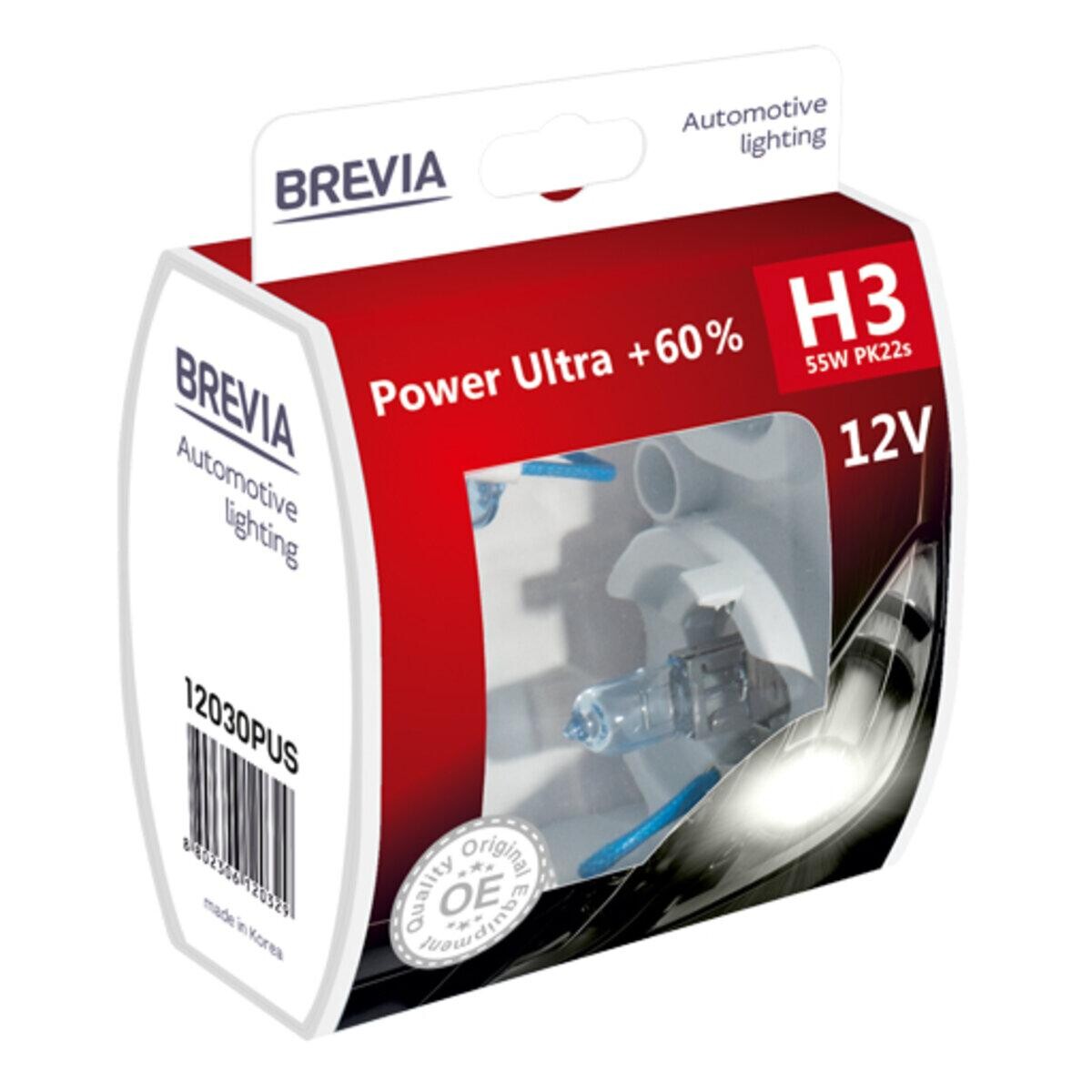 Галогенова лампа Brevia H3 12V 55W PK22s Power Ultra +60% S2-зображення-1