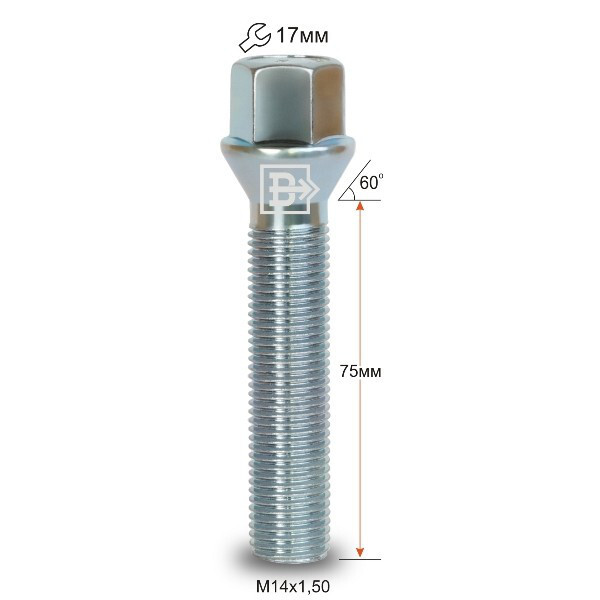 Колісні болти Vector Конус (M14x1.5x75 Nex 17) Цинк-зображення-1