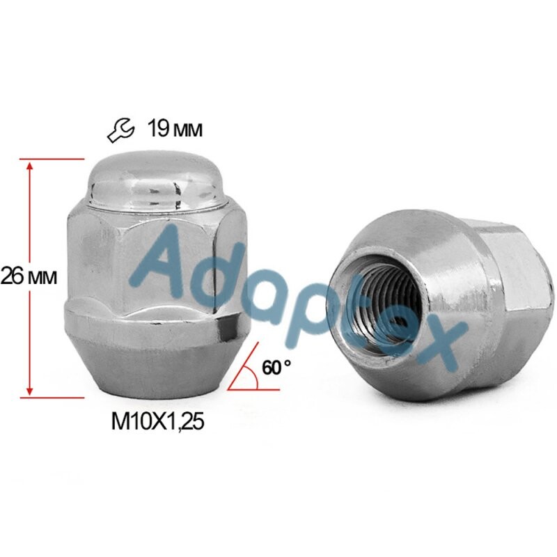 Гайка колесна Getmann M10x1.25x35мм Конус Хром Ключ 19