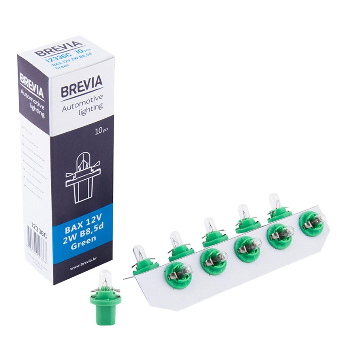 Лампа розжарювання Brevia BAX 12V 2W B8,5d Green CP, 10шт.