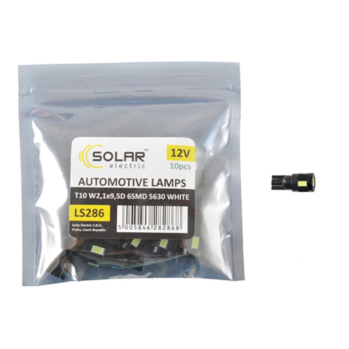LED автолампа Solar 12V T10 W2.1x9.5d 6SMD 5630 white 10шт-зображення-1