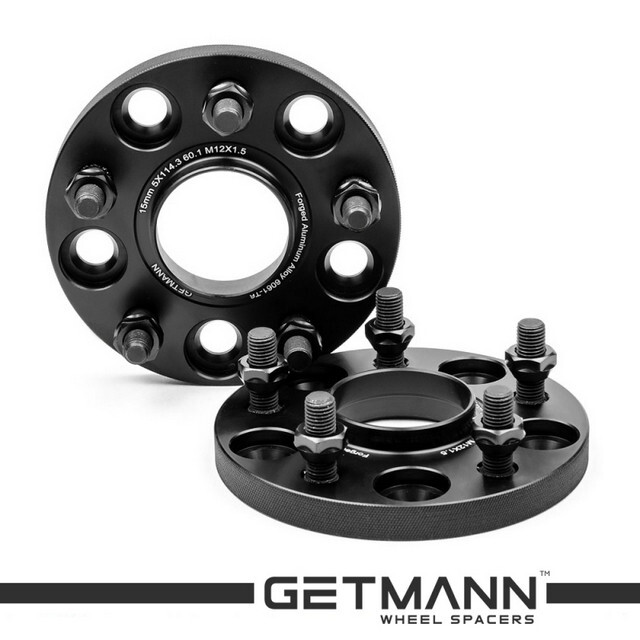 Автомобільне розширювальне кільце (Spacer) GETMANN H = 15 мм PCD5x114.3 DIA60.1, Шпильки М12х1.5 Кована/Чорна-зображення-1