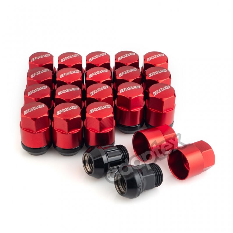 Набір Гайок IRAYS M12*1,25*35mm Конус Ключ 17-19 (16+4 секретки) алюміній ковпак + 3 ключі (Червоні)-зображення-1