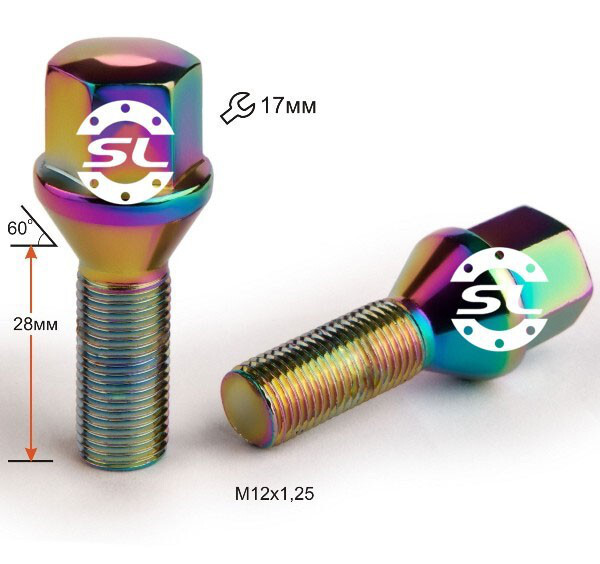 Колісні болти Starleks Конус (М12х1.25x28 NEX17) Райдужний/Хром